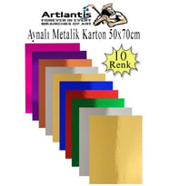 Metalik Aynalı Fon Kartonu 10 Renk 50x70 cm 1 Paket Okul Sınıf Dekoratif Pırıltılı Folyo Kağıt (Çok Renkli)