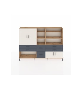 Arges Dolap 10 Raflı 6 Çekmeceli 4 Kapaklı 220x30x163 Çam-Aytaşı/Antrasit