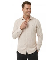 DeepSEA Krem Slim Fit Çizgili %100 Pamuk Erkek Gömlek – Nefes Alan Şık Günlük Gömlek 2602626