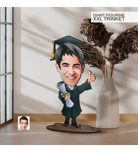 BK Gift Kişiye Özel Mezun Karikatürlü Büyük Boy Ahşap Biblo-1 Arkadaşa Hediye , Sevgiliye Hediye, Kişiye Özel Biblolar