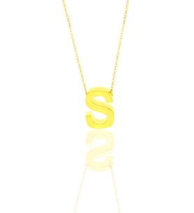Söğütlü Silver Gümüş altın yaldızlı üç boyutlu minimal S harf kolye