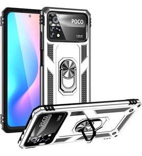 Xiaomi Poco X4 PRO 5G Kılıf Yüzüklü Standlı Korumalı Tank Kapak (Gri)