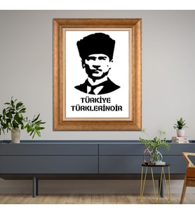 Altın Paspartulu Atatürk  Çerçeveli Tablo C18 (Gold)