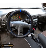 Seat Cordoba Mk1 Dikme Direksiyon Kılıfı Alcantara Süet Mat Karbon Mavi Yüzük ve Dikiş Stella-Signo-Tuşsuz 1999-2002