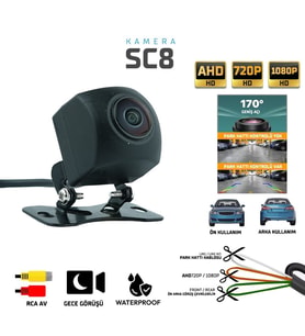 Sentinel SC8 170° Geniş Açı Araç Ön/Arka Görüş Kamerası – AHD 720P / 1080P, Gece