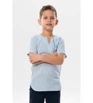Kısa Kol Şile Bezi Bisiklet Yaka Yazlık Erkek Çocuk Tshirt Buz Mavi 3027