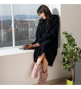 %100 Wellsoft Kapşonlu Giyilebilir Tv Battaniyesi Unisex (K.Siyah)