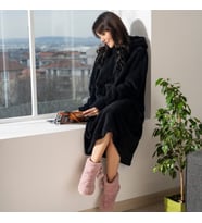 %100 Wellsoft Kapşonlu Giyilebilir Tv Battaniyesi Unisex (K.Siyah)