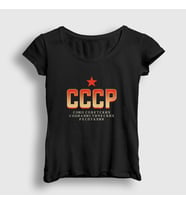 Presmono Kadın Siyah Logo V2 CCCP Sovyetler Birliği T-Shirt 267142tt