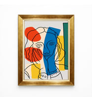 Tablore Gold Çerçeveli Picasso Tarzı Soyut Kadın Portresi Tablo - Modern Çizgisel Duvar Sanatı