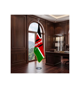 Kenya Direkli - Altın Saçaklı Saten Makam Bayrağı Seti (Krom Direk)