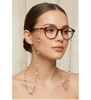 ZARİF PEMBE LİLA ÇAKIL KRİSTAL PİRİNÇ GÖZLÜK ZİNCİRİ