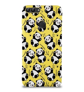 Huawei P Smart Uyumlu Lansman Kılıf Panda Tasarımlı İçi Kadife Kapak-Sarı (Şeffaf)