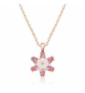 Gümüş Rose Pembe Lotus Çiçeği Kolye
