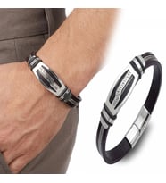 Moncuk Design Deri Kordonlu Çelik Halatlı Erkek Bileklik 33514B17D6