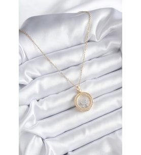 316L Çelik Gold Renk Zirkon Taş Detay Ay Yıldız Fanus Model Kadın Kolye 5886 - SSSSSS8876-7932