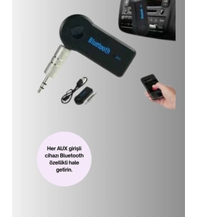Mey İthalat® Araç İçi Bluetooth AUX Adaptörü ve Telefon Görüşme Cihazı