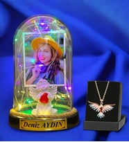 Size Özel Renkli Led Işıklı Fanus ve Renkli Zümrüdü Anka Kuşu Kolyesi - Premium Hediye Seti (Model 4)