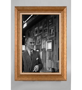 Altın Varaklı Çerçeveli Paspartulu Atatürk Tablo a508 (Gold)
