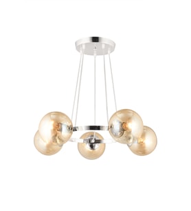 Krom 5 Li Halka Bal Glop Camlı Modern Avize