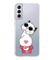 Samsung Galaxy S21 Plus Kapak Cool Cat Tasarımlı Şeffaf Silikon Kılıf