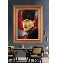 Altın Varaklı Çerçeveli Paspartulu Atatürk Tablo nh161 (Gold)