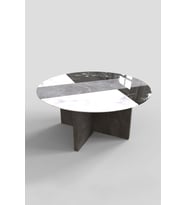 Yuvarlak Cam Orta Sehpa Taş Desen Kaplama Çap90cm