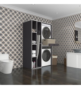 Kenzlife çamaşır-kurutma makinesi dolabı gutas sol gri 187*120*60 çekmeceli banyo (Beyaz)