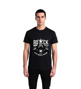 Erkek Rock Fest Müzik Festivali Baskılı Tişört Çapraz Gitar Motifli Rahat Kesim Günlük Modern Şık