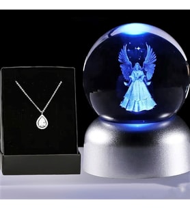 Led Işıklı Cam Melek Küre Ve Damla Kolye
