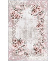 Eliana Home Baskılı, Yıkanabilir Kaymaz Taban Salon Halısı LNA1104 100x150 cm (Pembe)