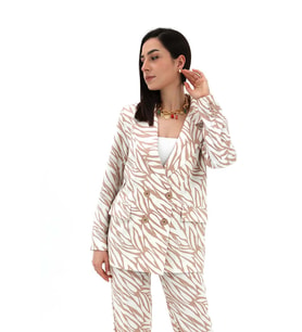 Zebra Desen Oversize Keten Ceket - Bej