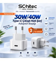 SChitec İos/Android/HarmonyOs Uyumlu 30W/40W Type-C Çıkışlı Hızlı Şarj Adapörü Başlığı