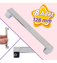 8 Adet Bihter Desenli Kulp 128 mm Krom Mutfak Kulpu Çekmece Dolap Kapak Kulbu Metal  Mobilya Dolabı Kulpları