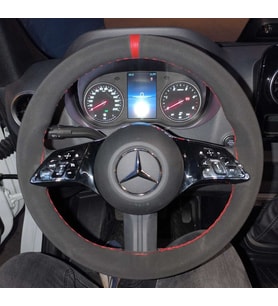 DİKİŞLİ DİREKSİYON KILIFI NUBUK DERİ KIRMIZI YÜZÜK KIRMIZI DİKİŞLİ MERCEDES SPRİNTER VİTO YENİLER