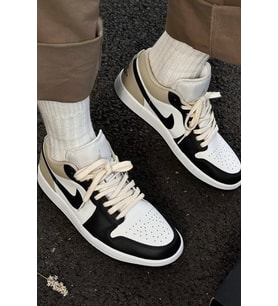 Nike Air Jordan 1 Low Leather Sneaker Hakiki Deri Erkek Spor Ayakkabı Siyah Krem