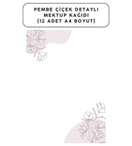 Pembe Çiçek Detaylı Mektup Kağıdı (12 Adet A4 Boyut)