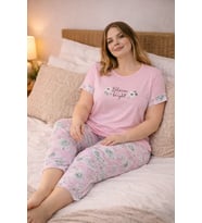 Kadın Büyük Beden Kapri Pijama Takımı – Yumuşak Dokulu, Konforlu Ev Giyimi (Gül Kurusu)