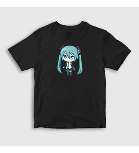 Presmono Unisex Çocuk Beyaz Hatsune Miku Chibi Anime T-Shirt 538121tt (Siyah)