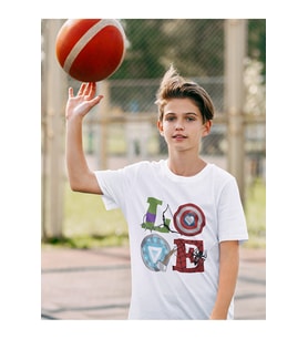 Love Yazılı Avengers Tasarım Kahramanlar Baskılı Unisex Film Çocuk Tişört (1-12 Yaş)