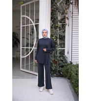 O Yaka Kolları Kurdela Detaylı İkili Tesettür Eşofman Takımı - (38-46) - 71251 - Lacivert