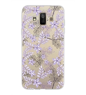Samsung Galaxy J7 Duo Kapak Floral Lila Tasarımlı Şeffaf Silikon Kılıf