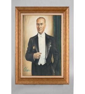 Çerçeveli Paspartulu Atatürk Tablo a265 (Gold)
