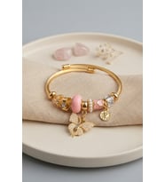 Pembe Kelebek Model Gold Renk Charmlı Bileklik 5886 - SSSSSS8443-4593
