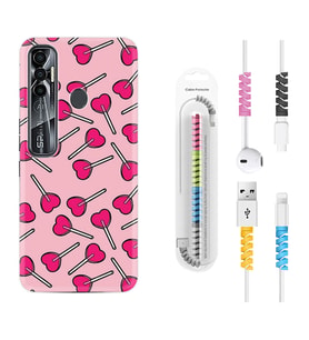 Tecno Spark 6 6 Go 8C 8 Pro 7 7 Pro Kılıf Kablo Koruma Spiral Silikon Heart Lollipop 1414