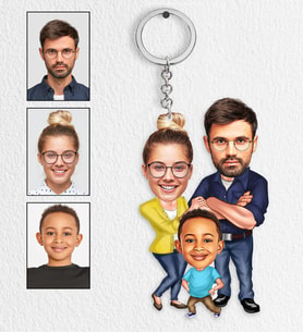 Kişiye Özel Aile Tasarımlı Karikatür Anahtarlık 2