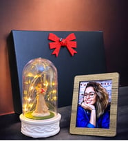 Kişiye Özel Fotoğraflı Led Işıklı Fanus, Siyah Hediye Kutusunda (Model 2)