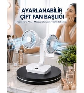 Ayarlanabilir Hızlı Çift Başlıklı Masaüstü Fan – Gece Lambalı Serinletici