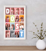 BK Gift Kişiye Özel Dost Temalı Dekoratif Ahşap Beyaz Çerçeveli Tablo 40x25cm-1
