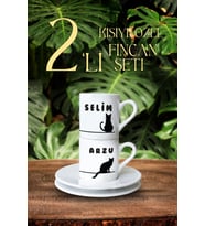 Kedili Çift İsimli İkili Fincan Seti